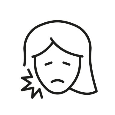 Dişi Ache Ache Ana Hattı Sembolü. Diş Ağrısı Çizgisi Simgesi. İnsan Ağzı Hastalığı, Dişçiler Tıbbi Tedavi. Diş Ağrısı Çizgisel Piktogram 'ı olan kadın. Düzenlenebilir Vuruş. İzole Vektör İllüstrasyonu.