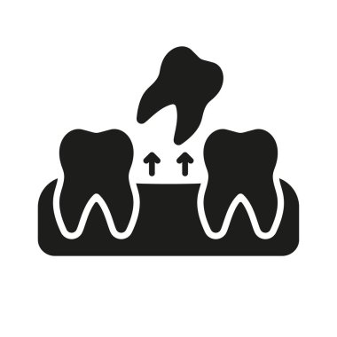 Diş Çıkarma Silüeti Simgesi. İnsan Dişi Glyph Pictogram 'ı kaybetti. Dişlerin sökülmesi. Ağız hastalığı. Diş tedavisi somut bir işaret. Dişçi Sembolü. İzole Vektör İllüstrasyonu.