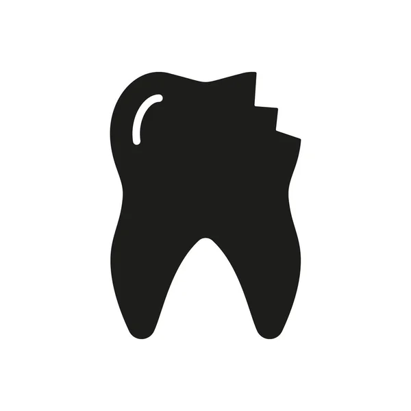 구부러진 실루엣 아이콘 Tooth Glyph Pictogram 손상된 법의학적 치과의 독창적 — 스톡 벡터