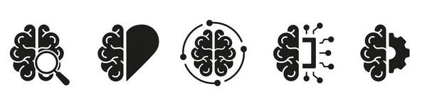 Símbolo Glifos Inteligencia Artificial Fondo Blanco Tech Science Brainstorm Knowledge — Archivo Imágenes Vectoriales