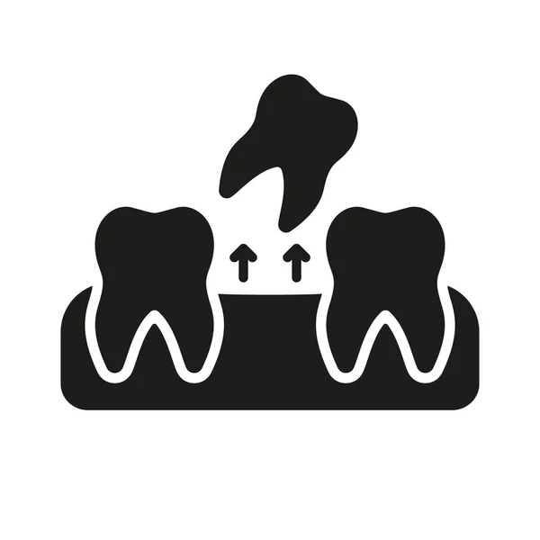 Diş Çıkarma Silüeti Simgesi. İnsan Dişi Glyph Pictogram 'ı kaybetti. Dişlerin sökülmesi. Ağız hastalığı. Diş tedavisi somut bir işaret. Dişçi Sembolü. İzole Vektör İllüstrasyonu.