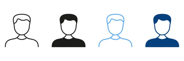Man Line Und Silhouette Icon Set Human Face Portrait Büromenschen — Stockvektor