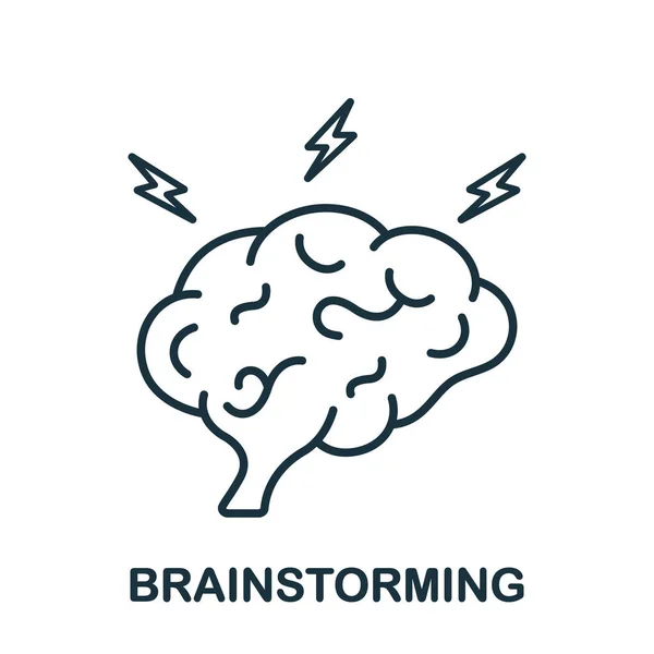 Brainstorm Line Icon Human Brain Lightning Linear Pictogram Think Creative — Stock vektor