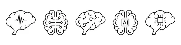 Human Brain Linear Pictogram Collection Symbole Intelligence Artificielle Sur Fond — Image vectorielle
