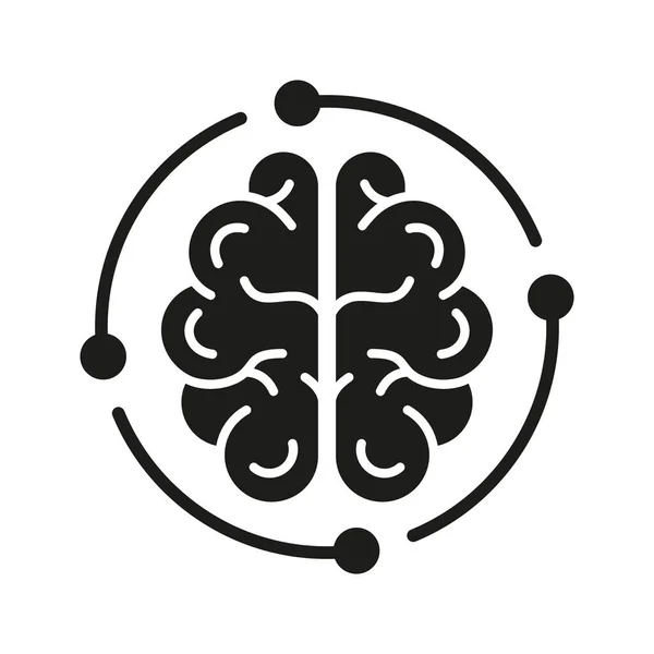 Neurologi Och Artificiell Intelligens Glyfsymbol Vit Bakgrund Människans Hjärna Och — Stock vektor