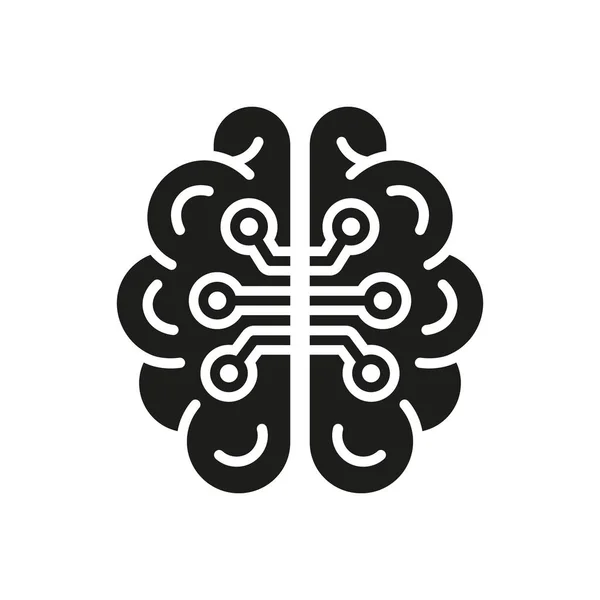 Технологический Силуэт Пиктограмма Человеческий Мозг Цифровые Технологии Символ Глифа Неврологии — стоковый вектор