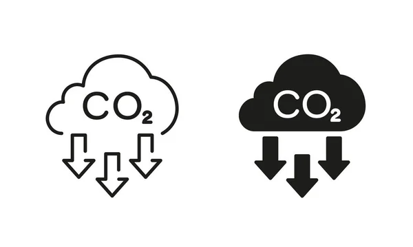 Reducción Co2 Efecto Invernadero Con Línea Emisión Nube Conjunto Iconos — Archivo Imágenes Vectoriales