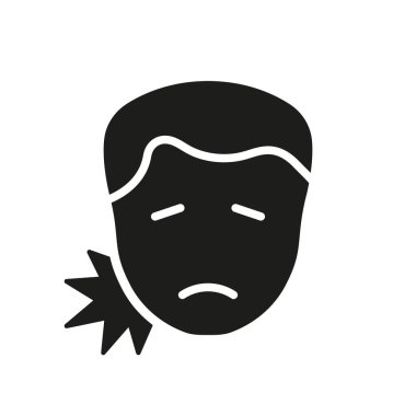 Diş Ağrısı Silueti Simgesi olan adam. Diş Ağrısı Glyph Pictogram 'ı olan hasta erkek. Diş Ache Tıbbi Sorunu. İnsan Ağzı Hastalığı, Dişçi Tedavi Sembolü. İzole Vektör İllüstrasyonu.