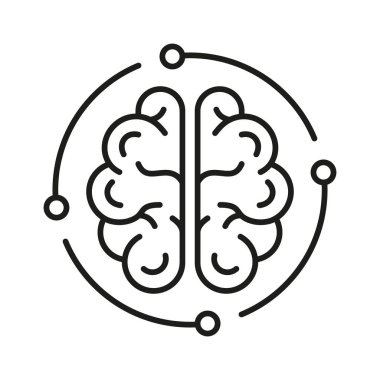 İnsan Beyni ve Dijital Teknoloji Kara Hat Simgesi. Teknoloji Bilimi Doğrusal Piktogram. Beyaz Arkaplanda Nöroloji ve Yapay Zeka Sembolü. Düzenlenebilir Vuruş. İzole Vektör İllüstrasyonu.