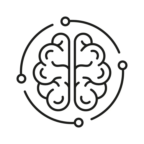 Human Brain Digital Technology Black Line Icon Tech Science Linear — Stock Vector