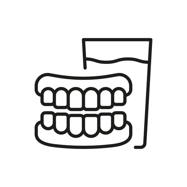 Denture Avec Icône Ligne Verre Dent Artificielle Dentaire Symbole Contour — Image vectorielle