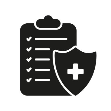 Diagnosis Report Silhouette Icon. Patient Medical Record Glyph Pictogram. Diagnostic Document. Health Information on Clipboard Icon. Checklist Medicals Survey Note. Isolated Vector Illustration.