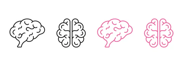 Kolekcja Symboli Burzy Mózgów Białym Tle Ludzka Linia Mózgu Zestaw — Wektor stockowy