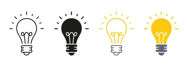 Концептуальная Линия Lightbulb Idea Набор Иконок Silhouette Color Яркая Лампочка — стоковый вектор