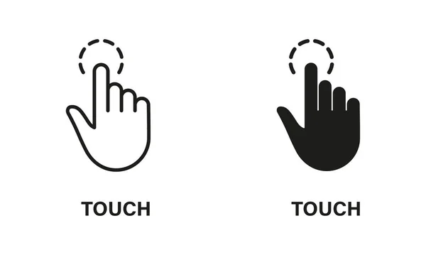 Touch Gesture Hand Cursor Für Computer Mouse Line Und Silhouette — Stockvektor