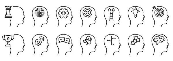 Иконный Набор Человеческого Разума Линейная Пиктограмма Психического Здоровья Знак Контура — стоковый вектор