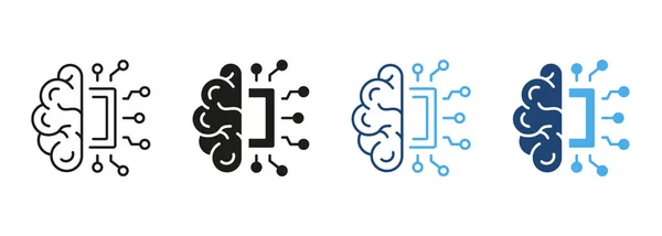 Innovation Concept Line Und Silhouette Color Icon Set Menschliches Gehirn — Stockvektor