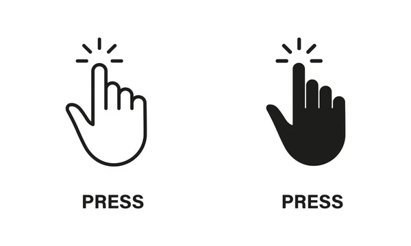 Press Gesture Hand Cursor Computer Mouse Line Silhouette Black Icon — Stock Vector