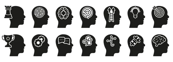 Human Mind Process Silhouette Icon Set Emotional Intelligence Glyph Pictogram — Stock Vector