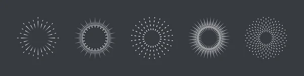 サンバーストアイコンセット 円の太陽バースト 放射光ピクトグラム スパークルサンライズ サンビーム ラウンドレイ 花火シンボルコレクション ヴィンテージ装飾 概要スターバースト 絶縁ベクトルイラスト — ストックベクタ