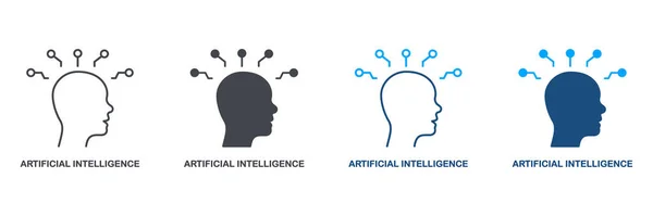 Silhouette Intelligenza Artificiale Set Icone Linea Human Brain Pittogramma Collezione — Vettoriale Stock