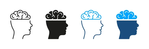Silhouette Cerveau Humain Ensemble Icônes Ligne Collection Symboles Mind Intelligence — Image vectorielle