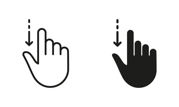 Drag Hand Finger Swipe Line Silhouette Black Icon Set Пиктограмма — стоковый вектор