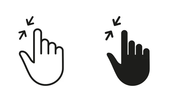 Zoom Gesture Hand Finger Sshitching Line Silhouette Black Icon Set — 스톡 벡터