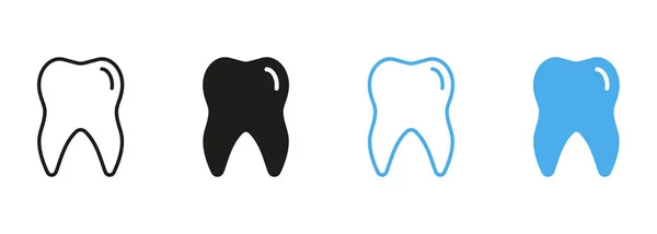 Human Tooth Line Silhouette Color Icon Set Пиктограмма Гигиены Полости — стоковый вектор