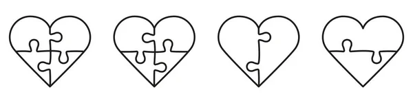 Puzzle Herzform Liniensymbol Liebe Puzzleteile Und Lineares Piktogramm Grußkarte Zum — Stockvektor