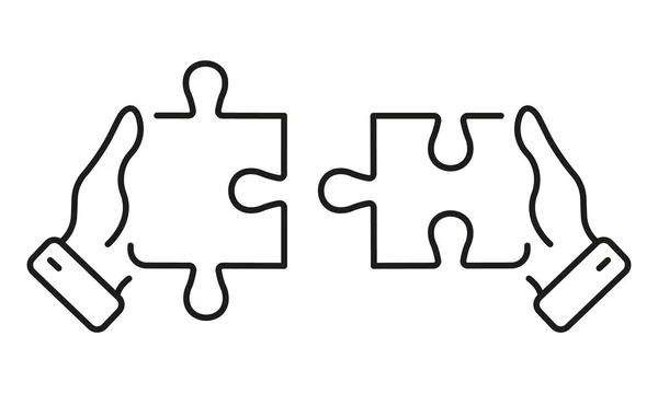 Connect Jigsaw Pieces Human Hands Line Icon Puzzle Assemble Game — Stock Vector