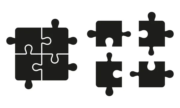 Puzzle Pieces Match Combination Solution Silhouette Icon Set Assemble Disassemble — Stock Vector