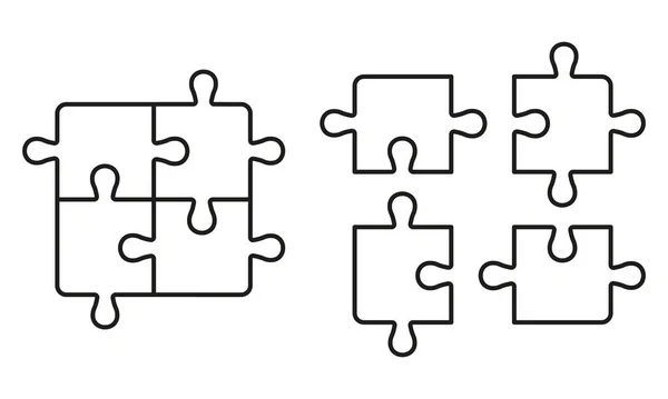 Unfinished Jigsaw Linear Pictogram Puzzle Pieces Assemble Disassemble Teamwork Strategy — Stock Vector