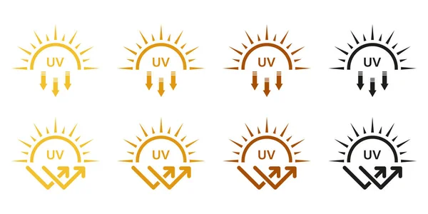 Spf Protection Sunscreen Lotion Icon Set Etykieta Kremu Opalania Skóra — Wektor stockowy