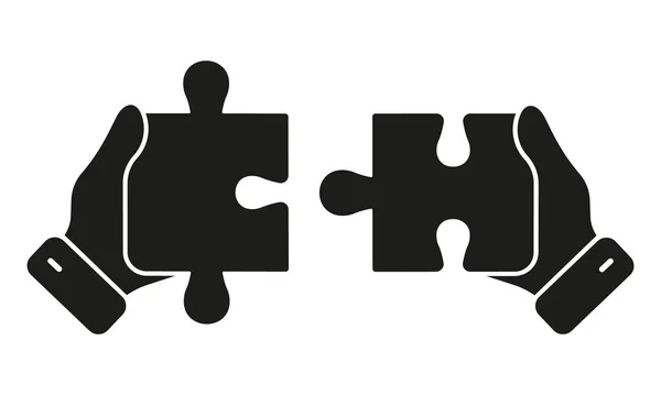 Puzzle Assemble Game Solution Glyph Pictogram Collaboration Teamwork Solving Problem — Stock Vector