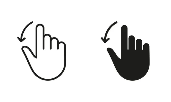 Hand Finger Drag Line Silhouette Black Icon Set Pinch Screen — Vettoriale Stock