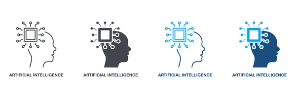 Piktogramu Lidského Mozku Sbírka Symbolů Digitální Technologie Strojového Učení Silueta — Stockový vektor