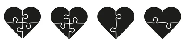 Συνδυασμός Παζλ Σχήμα Καρδιάς Εικόνα Silhouette Κομμάτια Του Παζλ Ταιριάζουν — Διανυσματικό Αρχείο
