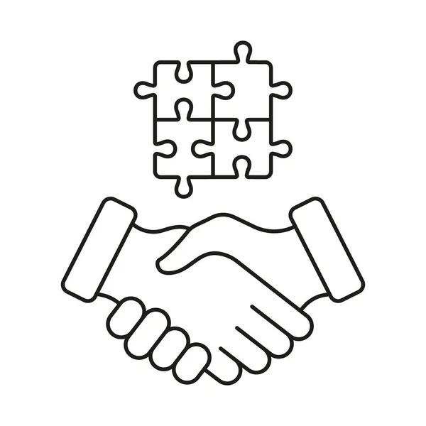 Handshake Pictograma Lineal Jigsaw Personas Partido Profesional Solución Encontrada Señal — Vector de stock
