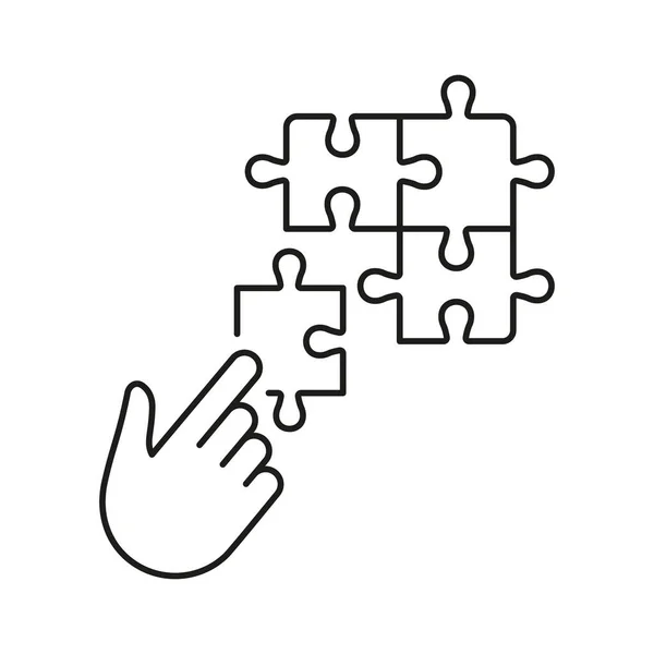Puzzle Strategy Solution Line Icon Jigsaw Human Hand Linear Pictogram — Stock Vector