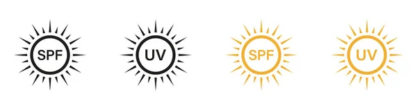 Protezione Della Pelle Pittogrammi Solari Etichette Protezione Solare Crema Solare — Vettoriale Stock