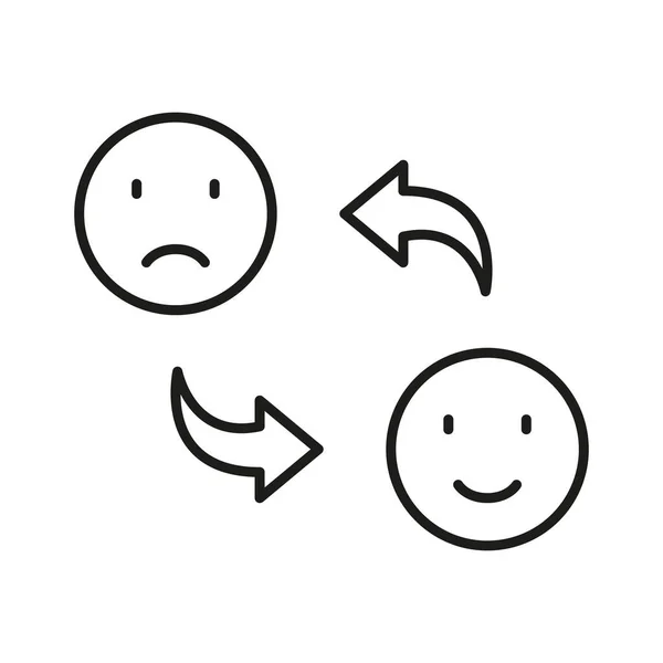 Mood Changes Line Icon. Happy Smile Change to Sad Face Linear Pictogram. Bipolar Emoticon Expression Outline Symbol. Positive and Unhappy Emotion Sign. Editable Stroke. Isolated Vector Illustration.