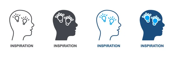 Ispirazione Brainstorming Creative Thinking Silhouette Line Icon Set Idea Innovazione — Vettoriale Stock