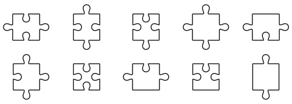 Jigsaw Parts Matching Puzzle Pieces Fit Line Icon Set Business — Stock Vector