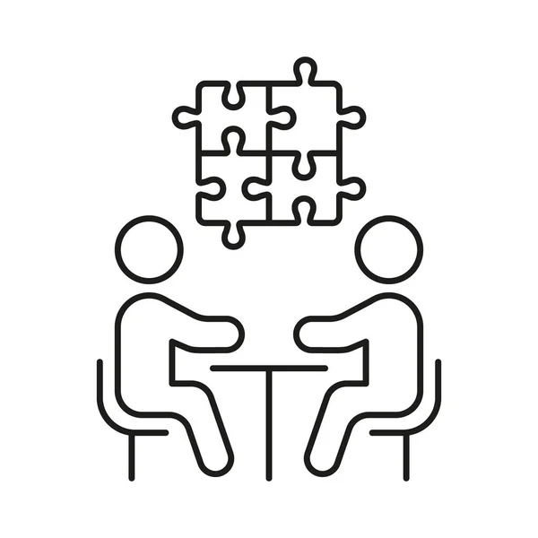 Puzzle Trabajo Equipo Pictograma Lineal Cooperación Empresarial Jigsaw People Meeting — Vector de stock