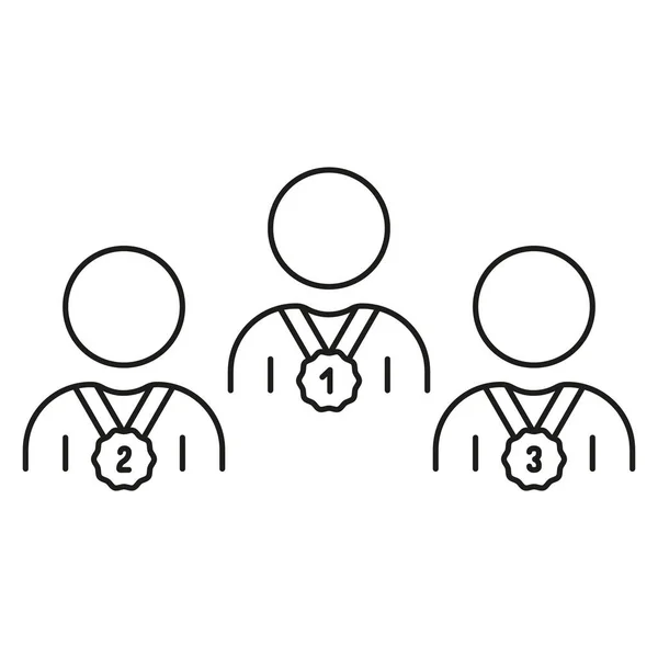 Икона Победители Конкурса Спортивная Медаль Линейную Пиктограмму Символ Люди Достижениями — стоковый вектор