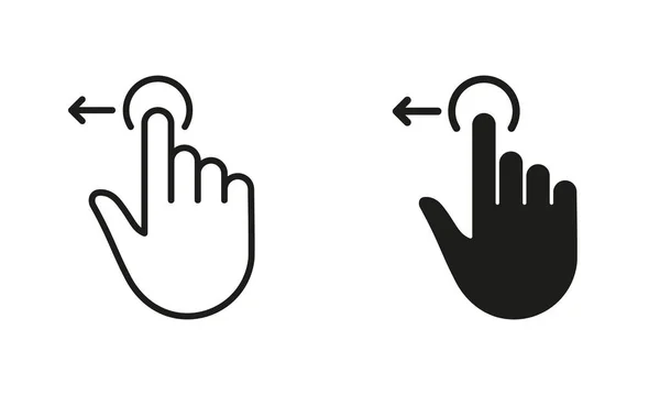 Hand Finger Drag Left Line Silhouette Black Icon Set Pincez — Image vectorielle