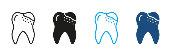 Οδοντιατρική Caries Silhouette Και Line Icons Σετ Οδοντόκρεμα Παρακμή Δόντια — Διανυσματικό Αρχείο