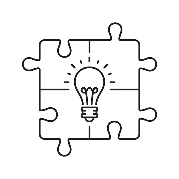 Lampadina Puzzle Concetto Soluzione Pittogramma Successo Innovazione Ispirazione Idea Line — Vettoriale Stock