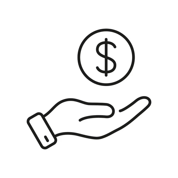 Dollar Mynt Human Hand Line Ikonen Ekonomi Betalning Löner Linjär — Stock vektor